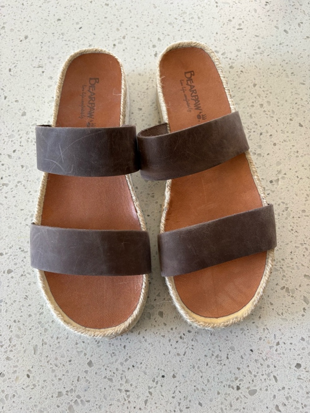 BearPaw Brown Double-Strap Espadrille Slide Sandals